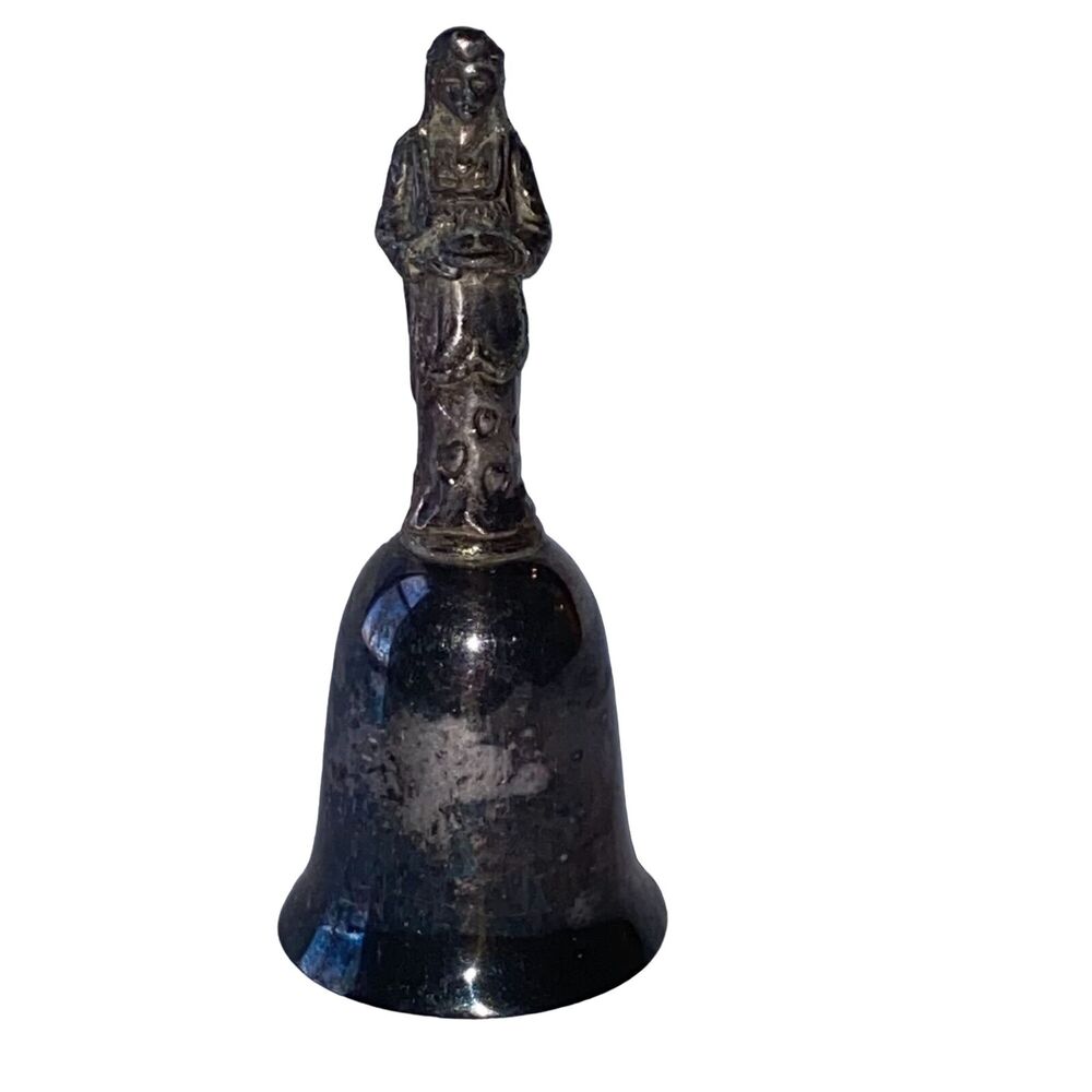 Vtg New England Collectors Society Bell Heart Robed Woman Silver Plate Pewter